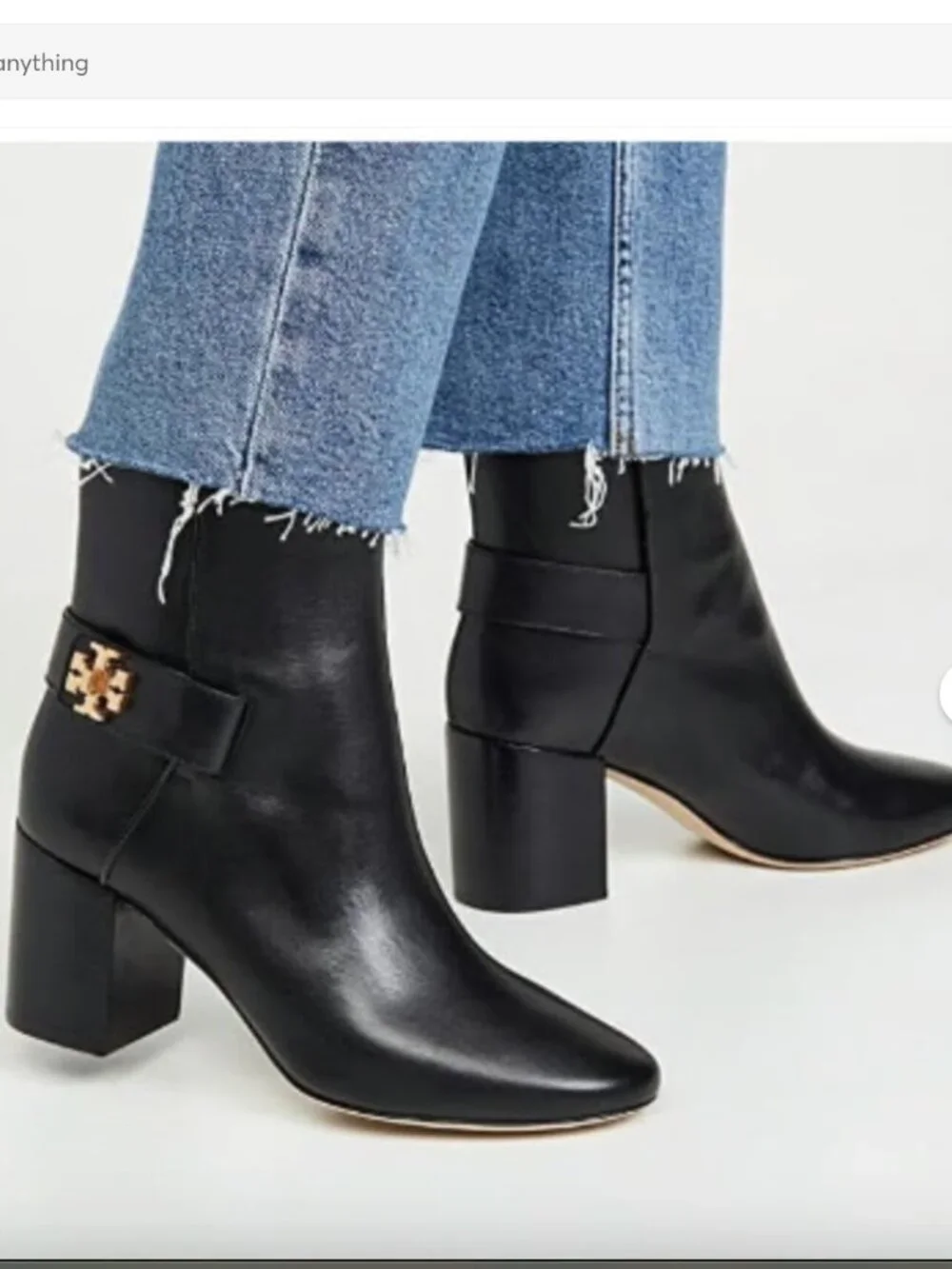Tory Burch Kira Black Leather Ankle Boots 7 gold logo ankle short heeled